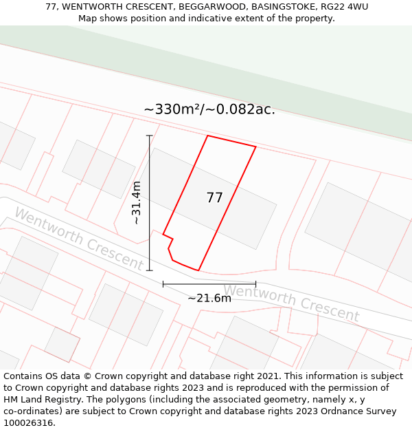 77, WENTWORTH CRESCENT, BEGGARWOOD, BASINGSTOKE, RG22 4WU: Plot and title map