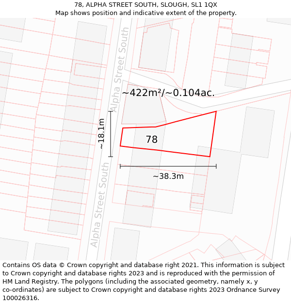 78, ALPHA STREET SOUTH, SLOUGH, SL1 1QX: Plot and title map