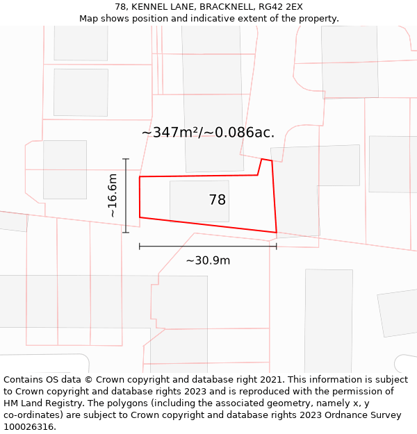 78, KENNEL LANE, BRACKNELL, RG42 2EX: Plot and title map