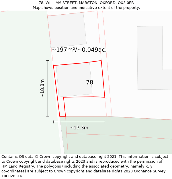78, WILLIAM STREET, MARSTON, OXFORD, OX3 0ER: Plot and title map