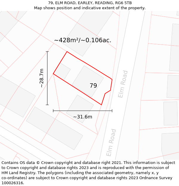 79, ELM ROAD, EARLEY, READING, RG6 5TB: Plot and title map