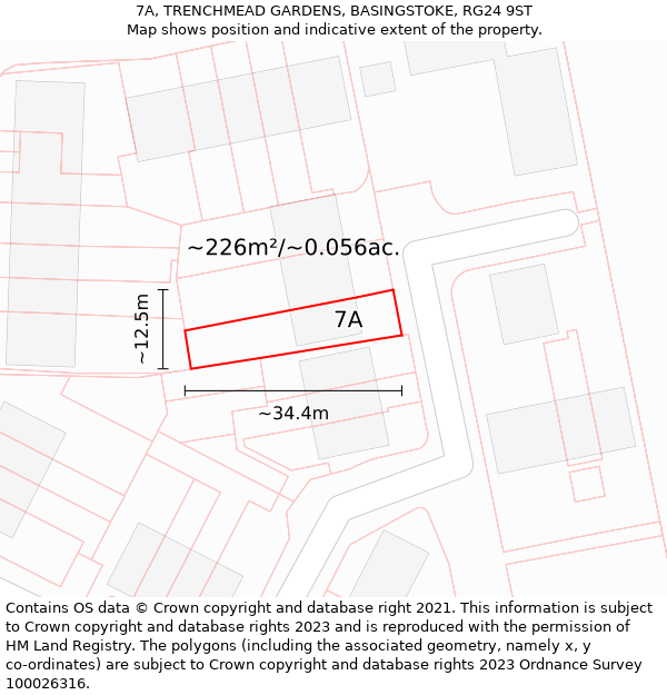 7A, TRENCHMEAD GARDENS, BASINGSTOKE, RG24 9ST: Plot and title map