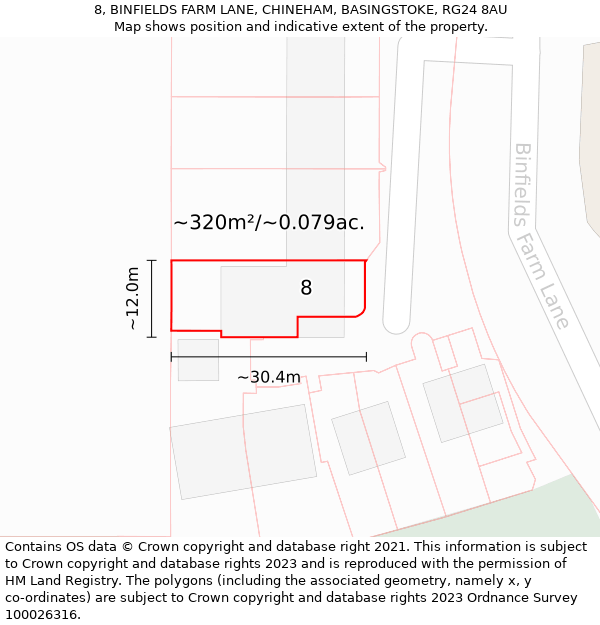 8, BINFIELDS FARM LANE, CHINEHAM, BASINGSTOKE, RG24 8AU: Plot and title map