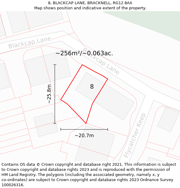 8, BLACKCAP LANE, BRACKNELL, RG12 8AA: Plot and title map