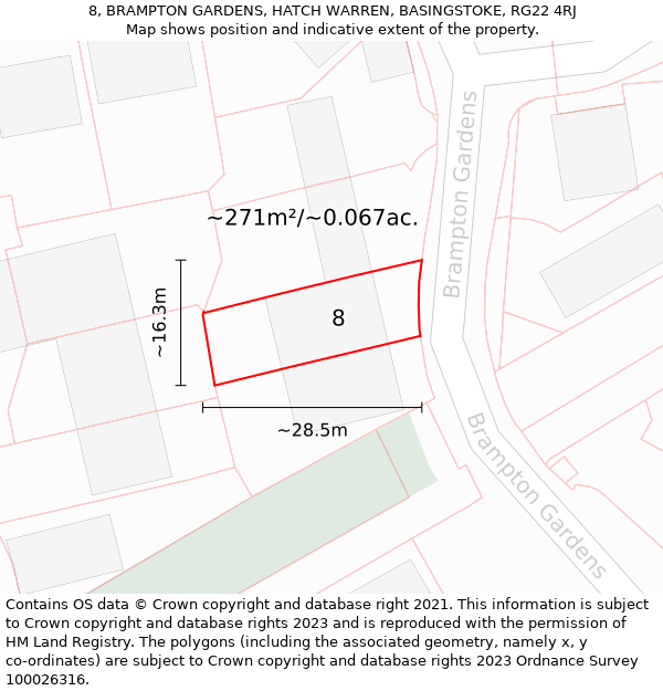 8, BRAMPTON GARDENS, HATCH WARREN, BASINGSTOKE, RG22 4RJ: Plot and title map