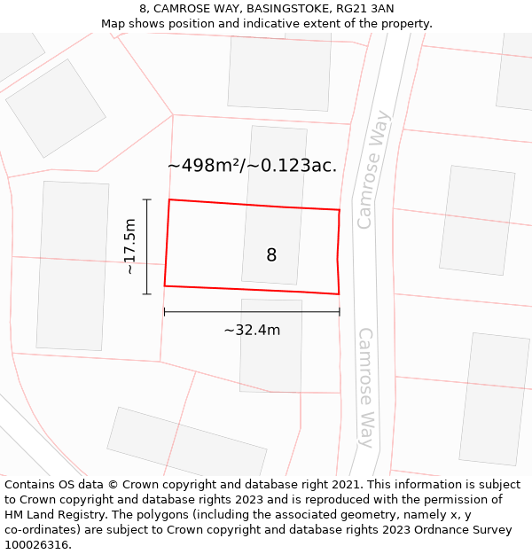 8, CAMROSE WAY, BASINGSTOKE, RG21 3AN: Plot and title map