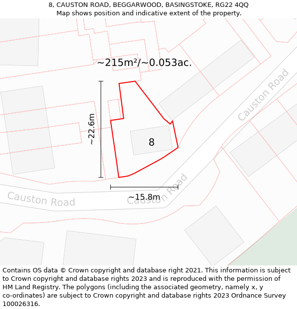 8, CAUSTON ROAD, BEGGARWOOD, BASINGSTOKE, RG22 4QQ: Plot and title map