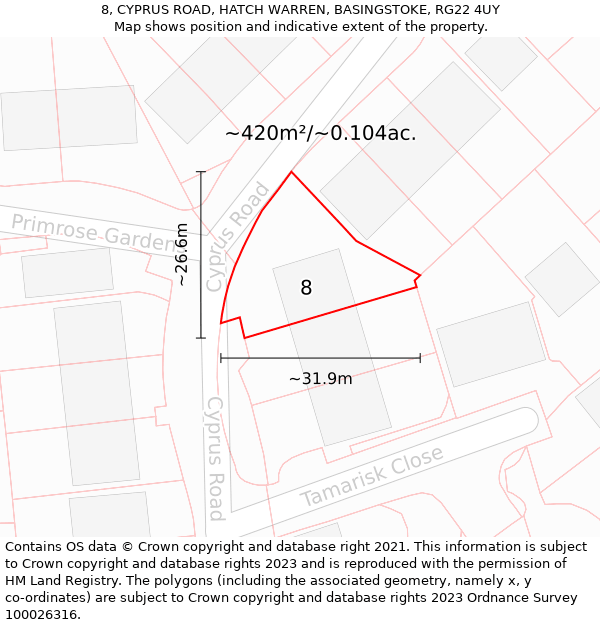 8, CYPRUS ROAD, HATCH WARREN, BASINGSTOKE, RG22 4UY: Plot and title map