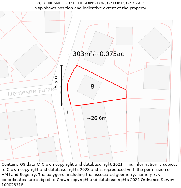 8, DEMESNE FURZE, HEADINGTON, OXFORD, OX3 7XD: Plot and title map