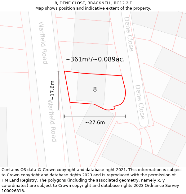 8, DENE CLOSE, BRACKNELL, RG12 2JF: Plot and title map