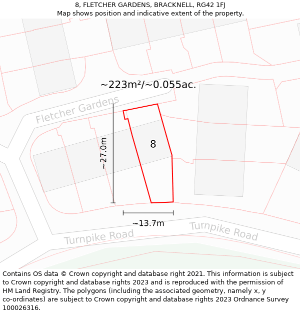 8, FLETCHER GARDENS, BRACKNELL, RG42 1FJ: Plot and title map