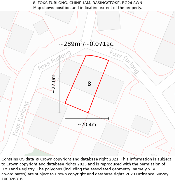 8, FOXS FURLONG, CHINEHAM, BASINGSTOKE, RG24 8WN: Plot and title map