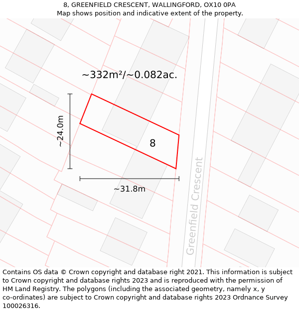8, GREENFIELD CRESCENT, WALLINGFORD, OX10 0PA: Plot and title map