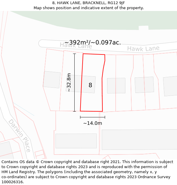 8, HAWK LANE, BRACKNELL, RG12 9JF: Plot and title map