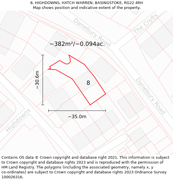 8, HIGHDOWNS, HATCH WARREN, BASINGSTOKE, RG22 4RH: Plot and title map