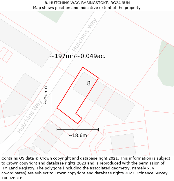 8, HUTCHINS WAY, BASINGSTOKE, RG24 9UN: Plot and title map