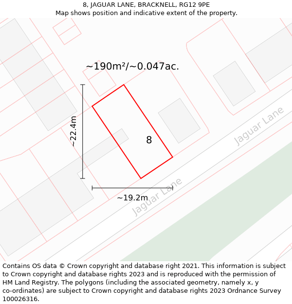 8, JAGUAR LANE, BRACKNELL, RG12 9PE: Plot and title map