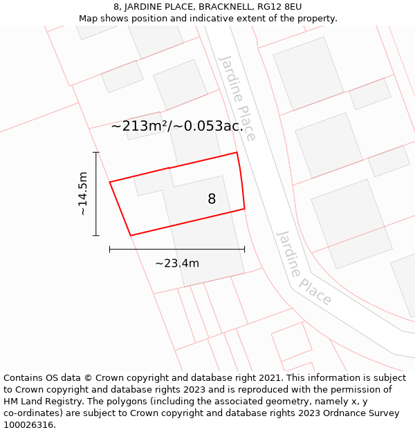 8, JARDINE PLACE, BRACKNELL, RG12 8EU: Plot and title map