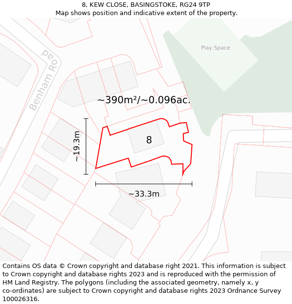 8, KEW CLOSE, BASINGSTOKE, RG24 9TP: Plot and title map