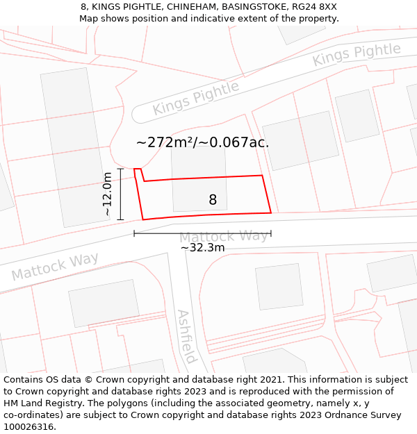 8, KINGS PIGHTLE, CHINEHAM, BASINGSTOKE, RG24 8XX: Plot and title map