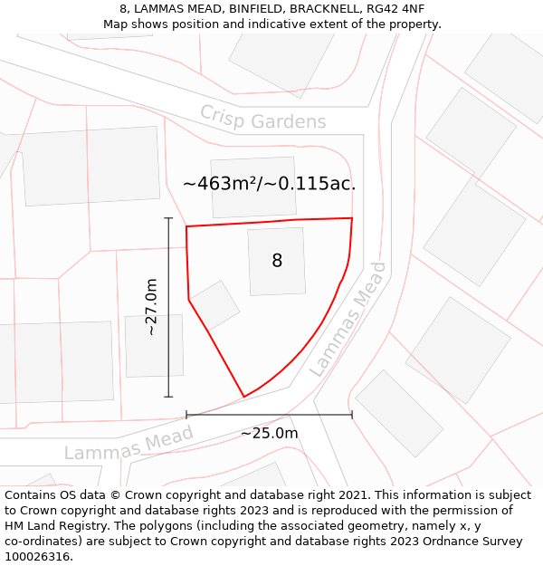 8, LAMMAS MEAD, BINFIELD, BRACKNELL, RG42 4NF: Plot and title map