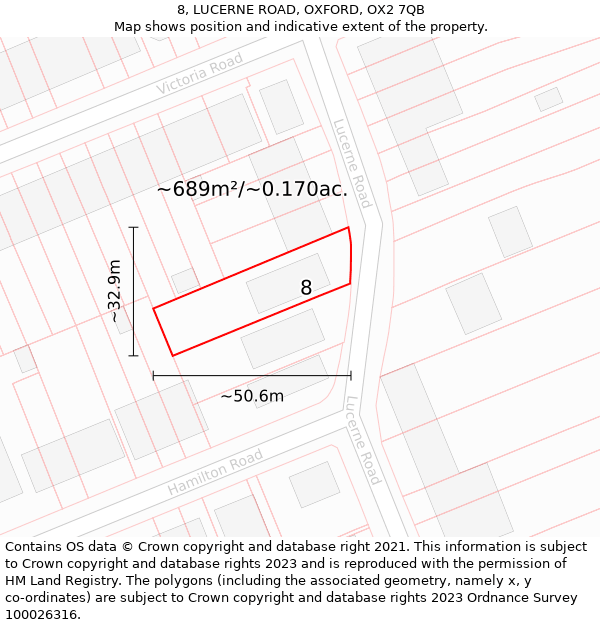 8, LUCERNE ROAD, OXFORD, OX2 7QB: Plot and title map