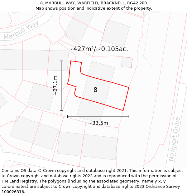 8, MARBULL WAY, WARFIELD, BRACKNELL, RG42 2PR: Plot and title map