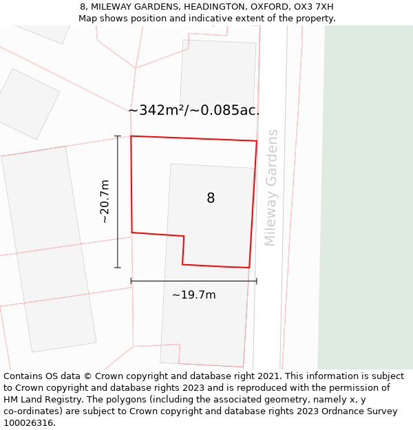 8, MILEWAY GARDENS, HEADINGTON, OXFORD, OX3 7XH: Plot and title map