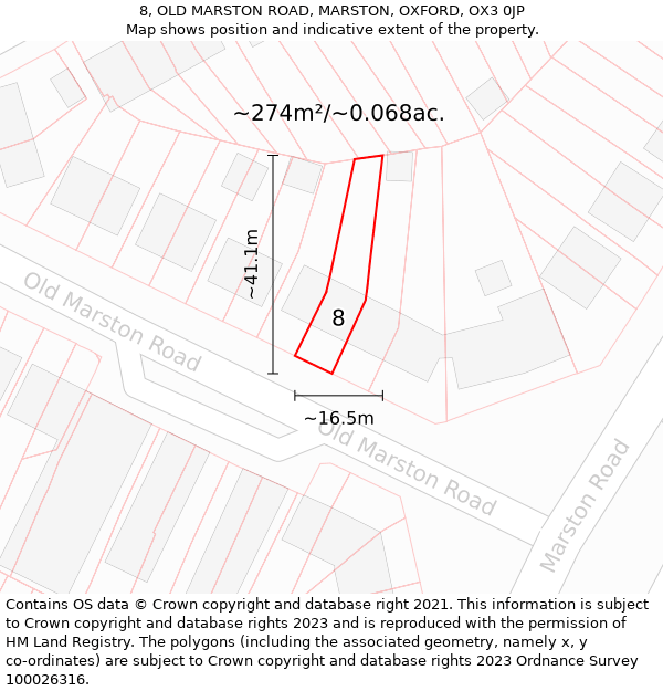 8, OLD MARSTON ROAD, MARSTON, OXFORD, OX3 0JP: Plot and title map