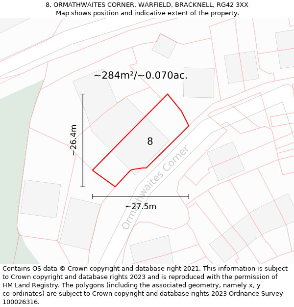 8, ORMATHWAITES CORNER, WARFIELD, BRACKNELL, RG42 3XX: Plot and title map