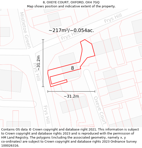 8, OXEYE COURT, OXFORD, OX4 7GQ: Plot and title map