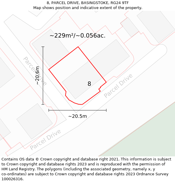 8, PARCEL DRIVE, BASINGSTOKE, RG24 9TF: Plot and title map