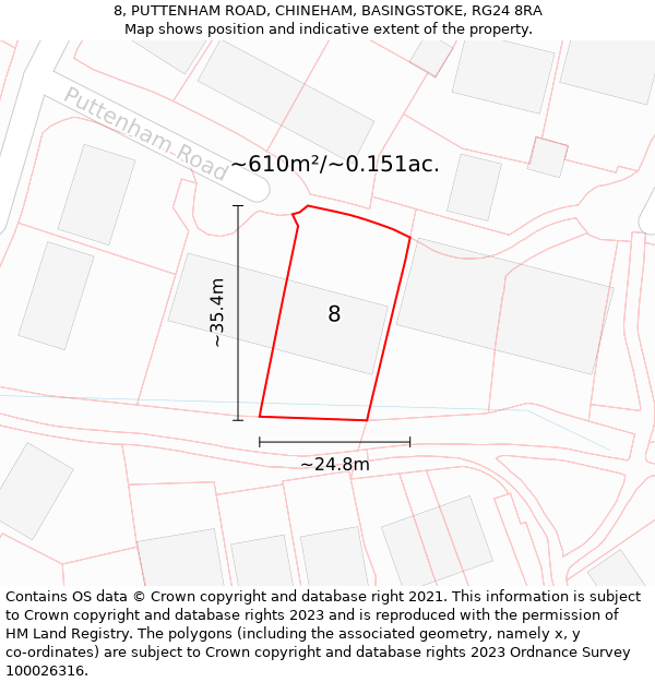 8, PUTTENHAM ROAD, CHINEHAM, BASINGSTOKE, RG24 8RA: Plot and title map