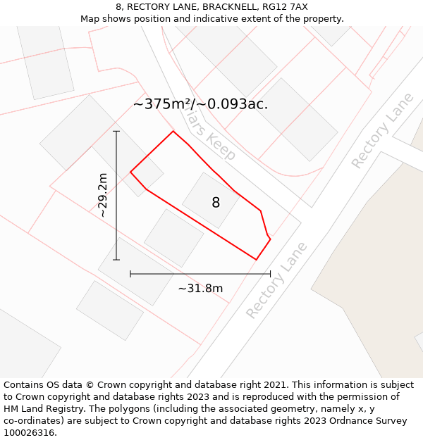 8, RECTORY LANE, BRACKNELL, RG12 7AX: Plot and title map