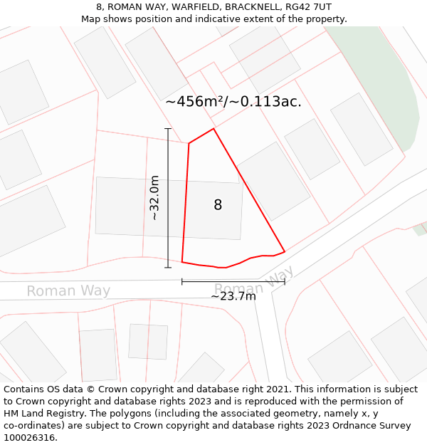 8, ROMAN WAY, WARFIELD, BRACKNELL, RG42 7UT: Plot and title map