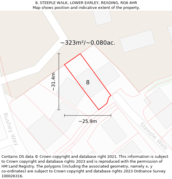 8, STEEPLE WALK, LOWER EARLEY, READING, RG6 4HR: Plot and title map