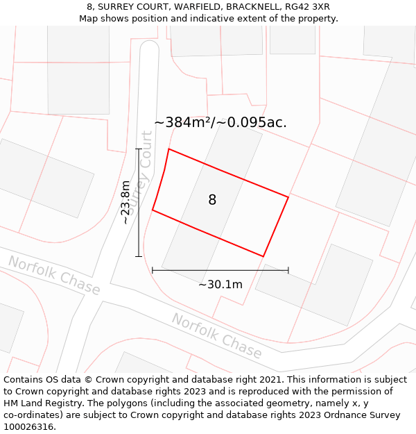 8, SURREY COURT, WARFIELD, BRACKNELL, RG42 3XR: Plot and title map