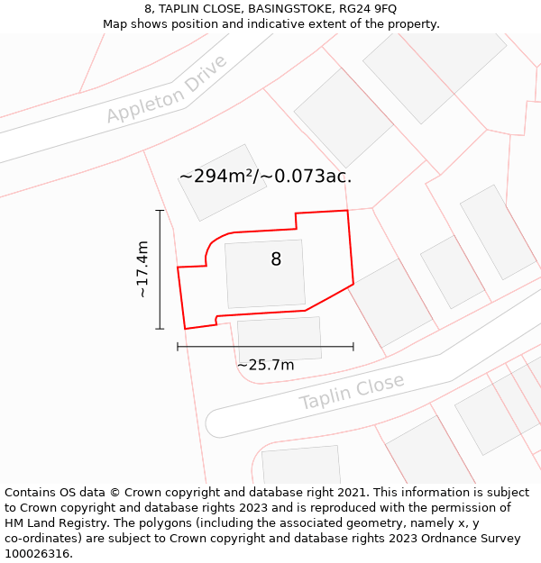 8, TAPLIN CLOSE, BASINGSTOKE, RG24 9FQ: Plot and title map