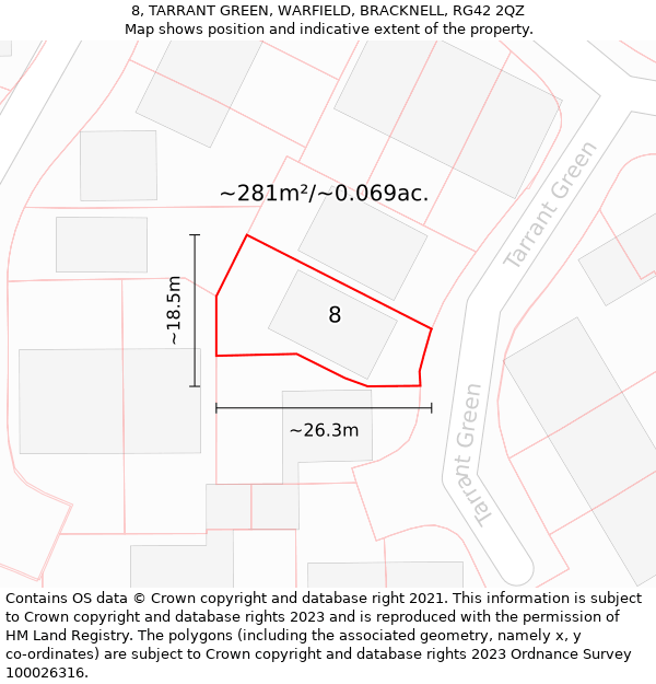 8, TARRANT GREEN, WARFIELD, BRACKNELL, RG42 2QZ: Plot and title map