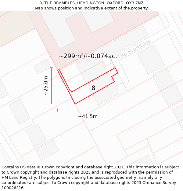 8, THE BRAMBLES, HEADINGTON, OXFORD, OX3 7NZ: Plot and title map