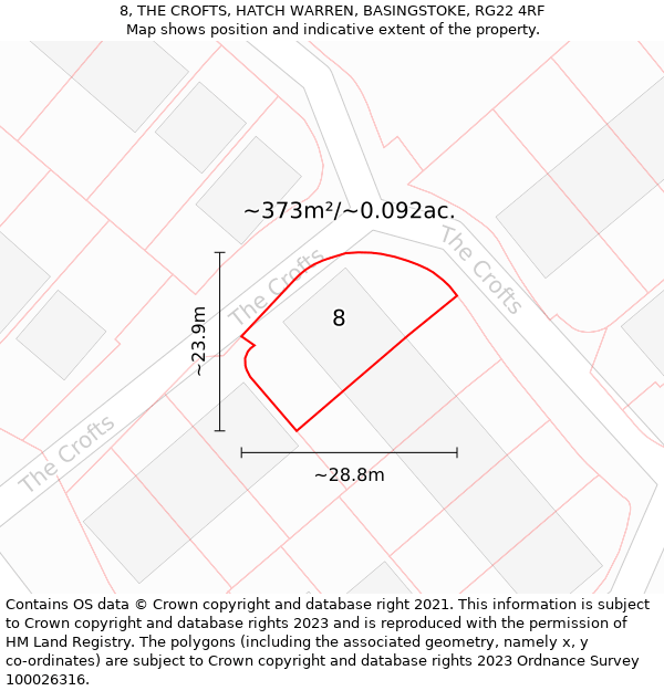 8, THE CROFTS, HATCH WARREN, BASINGSTOKE, RG22 4RF: Plot and title map