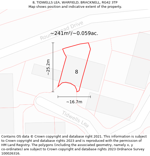 8, TIDWELLS LEA, WARFIELD, BRACKNELL, RG42 3TP: Plot and title map