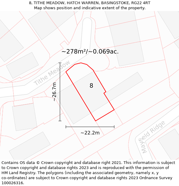 8, TITHE MEADOW, HATCH WARREN, BASINGSTOKE, RG22 4RT: Plot and title map