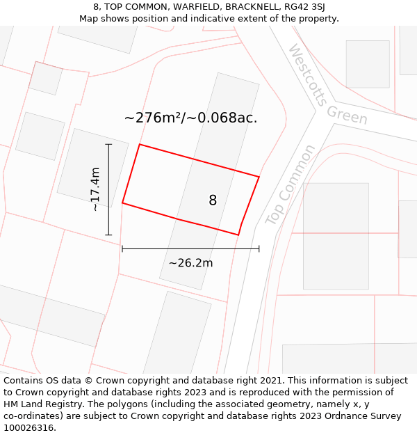 8, TOP COMMON, WARFIELD, BRACKNELL, RG42 3SJ: Plot and title map