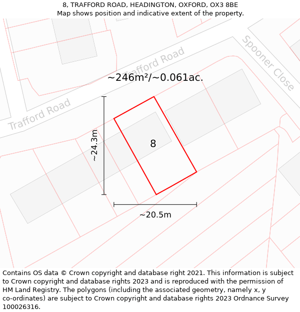 8, TRAFFORD ROAD, HEADINGTON, OXFORD, OX3 8BE: Plot and title map