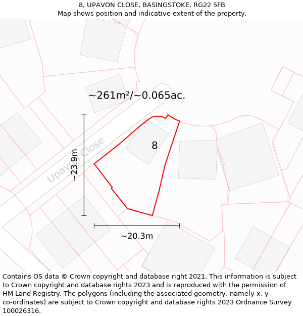 8, UPAVON CLOSE, BASINGSTOKE, RG22 5FB: Plot and title map