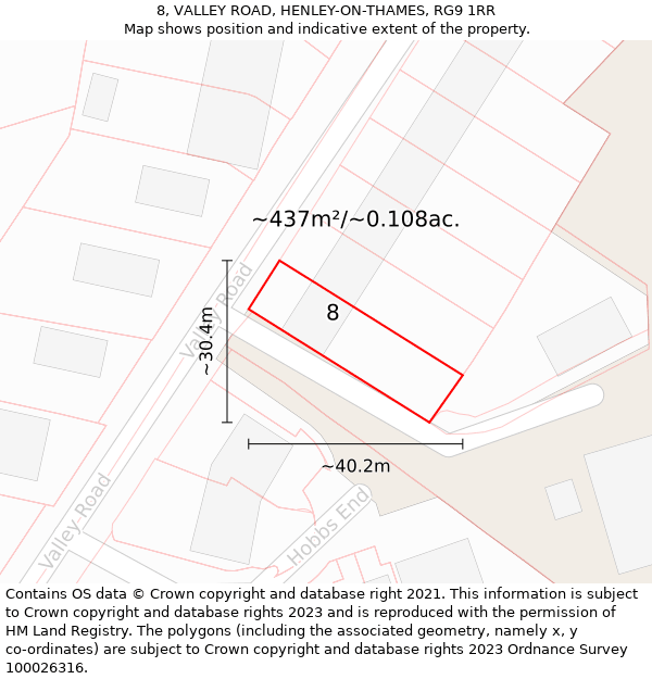 8, VALLEY ROAD, HENLEY-ON-THAMES, RG9 1RR: Plot and title map