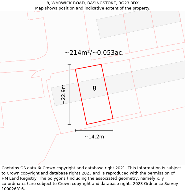 8, WARWICK ROAD, BASINGSTOKE, RG23 8DX: Plot and title map