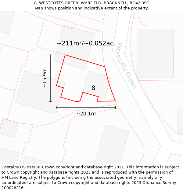 8, WESTCOTTS GREEN, WARFIELD, BRACKNELL, RG42 3SG: Plot and title map