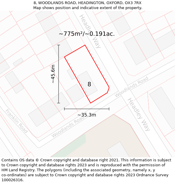 8, WOODLANDS ROAD, HEADINGTON, OXFORD, OX3 7RX: Plot and title map